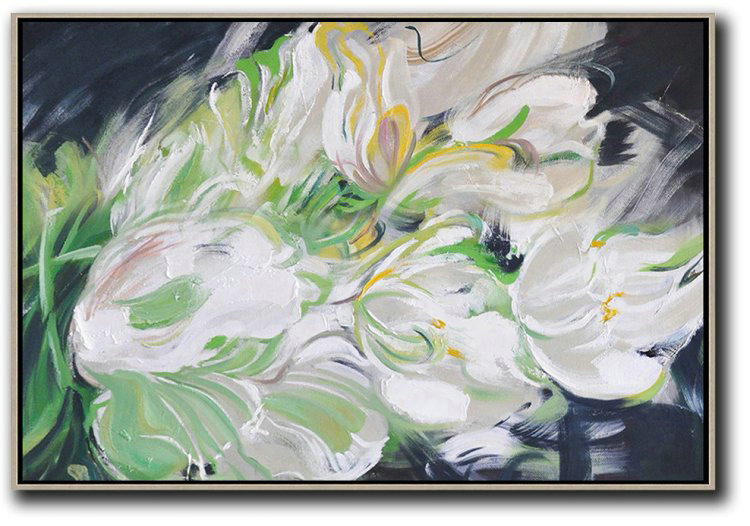 Horizontal Abstract Flower Painting Living Room Wall Art #ABH0A24